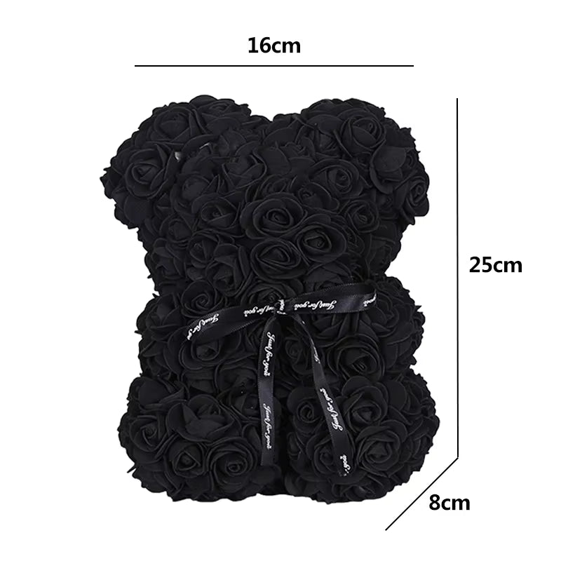 25Cm Artificial Teddy Rose Flower Bear with Box Romantic Valentines Day Gift Girlfriend Women Mother Birthday Wedding Party Deco